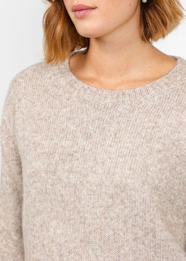 Oui Sequin Trim Pullover Sweater in Light Beige Melange available at Barbara Katz