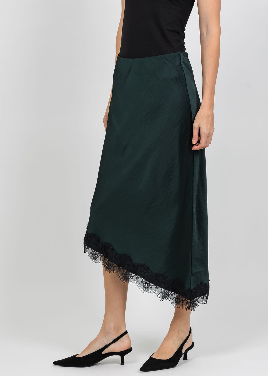 Oui Silk/Lace Skirt in Scarab available at Barbara Katz