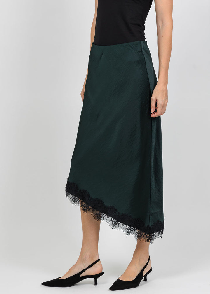 Oui Silk/Lace Skirt in Scarab available at Barbara Katz
