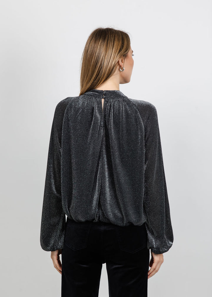 Oui Silver Shimmer Blouse in Silver Black available at Barbara Katz