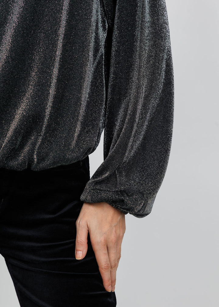Oui Silver Shimmer Blouse in Silver Black available at Barbara Katz