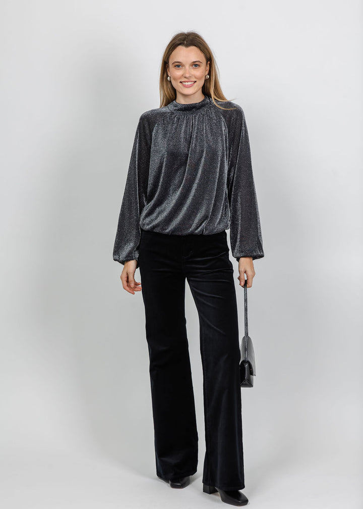 Oui Silver Shimmer Blouse in Silver Black available at Barbara Katz
