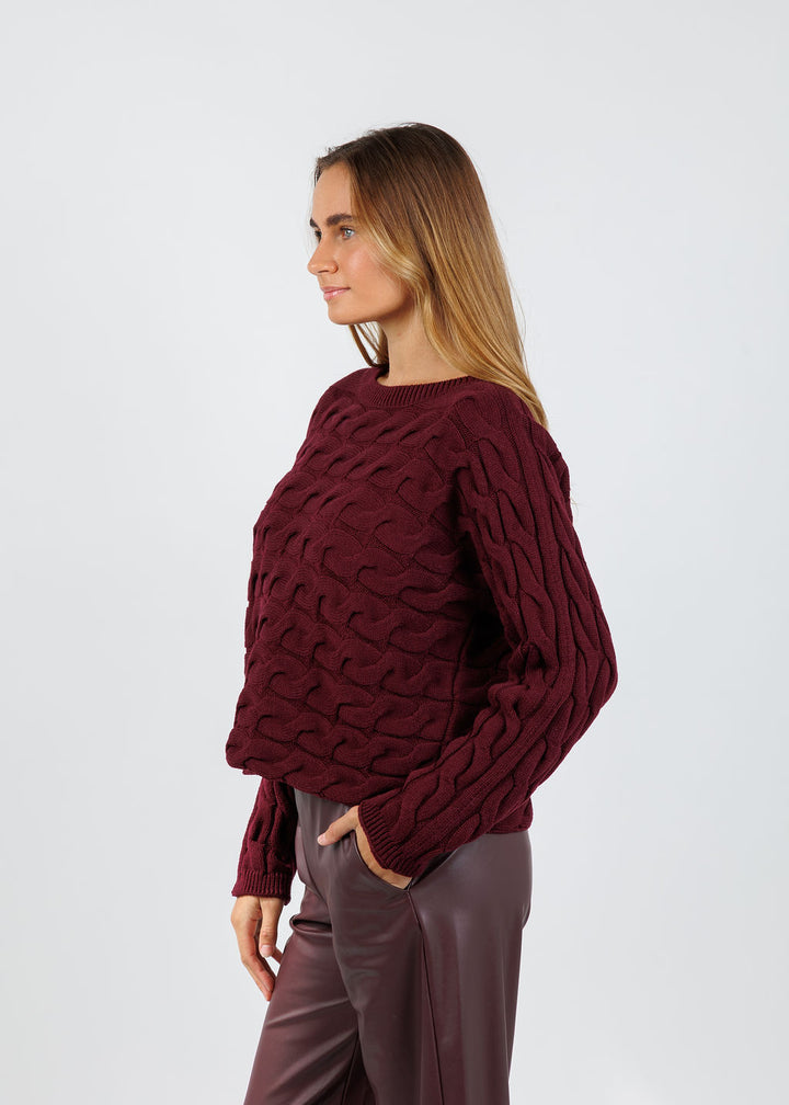 Oui Sirah Cable Crew Neck Pullover in Bramble Berry available at Barbara Katz