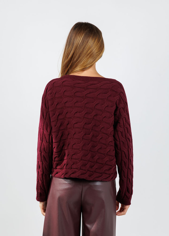 Oui Sirah Cable Crew Neck Pullover in Bramble Berry available at Barbara Katz