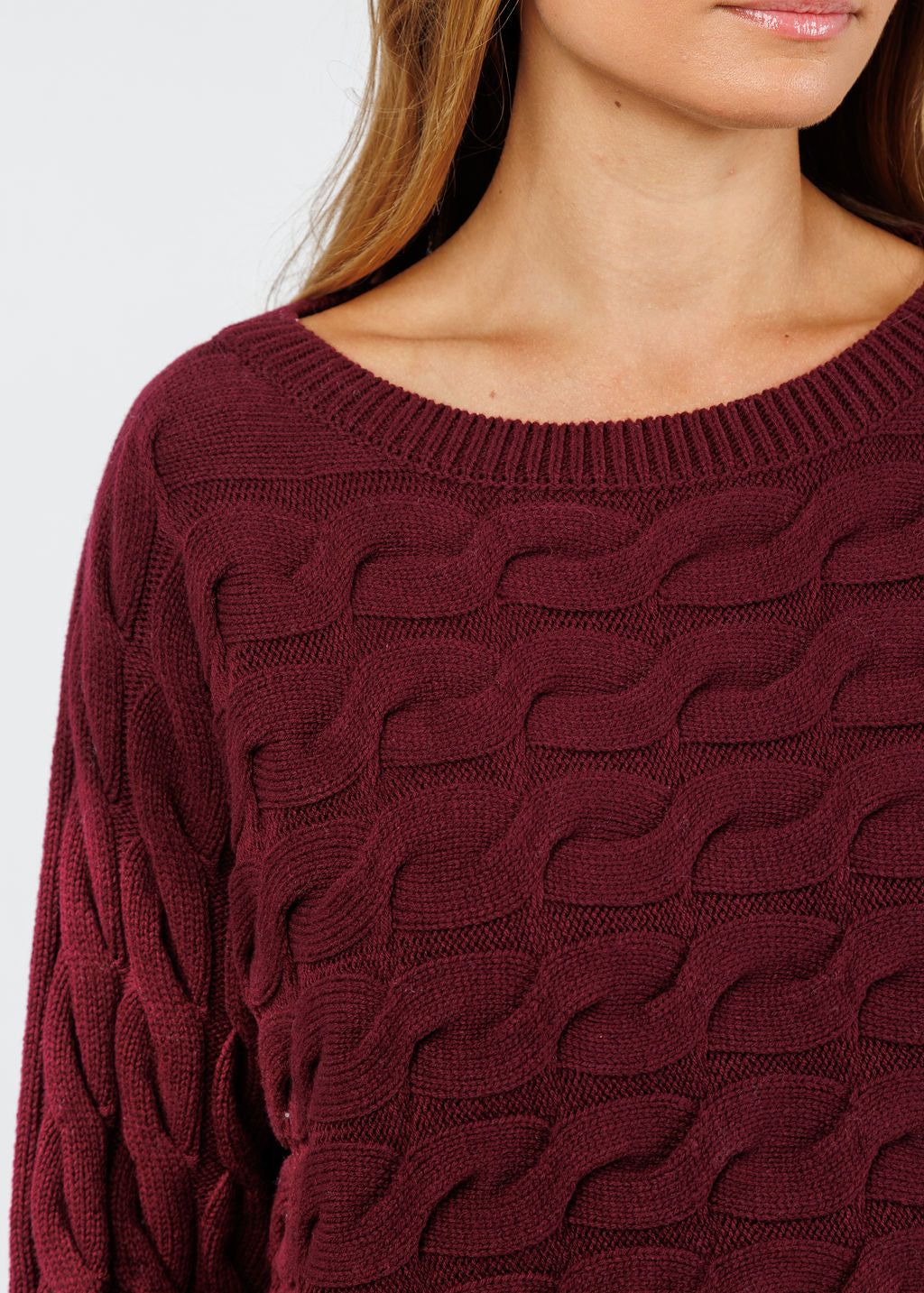 Oui Sirah Cable Crew Neck Pullover in Bramble Berry available at Barbara Katz