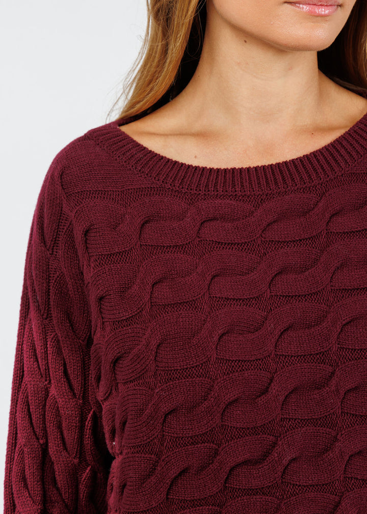 Oui Sirah Cable Crew Neck Pullover in Bramble Berry available at Barbara Katz
