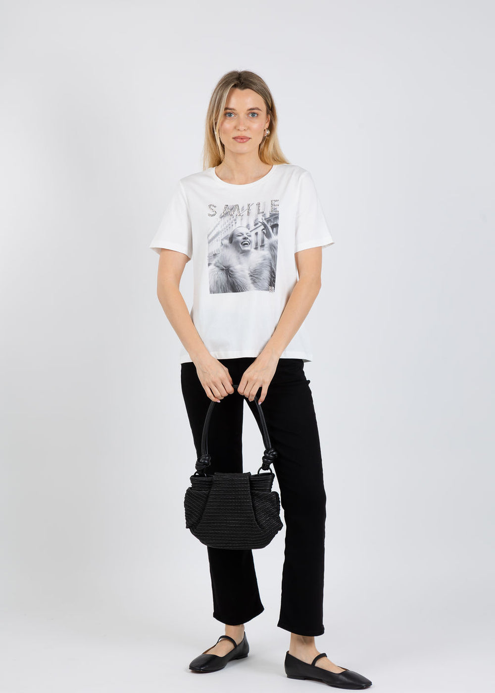 Oui Smile Tee in Cloud Dancer available at Barbara Katz