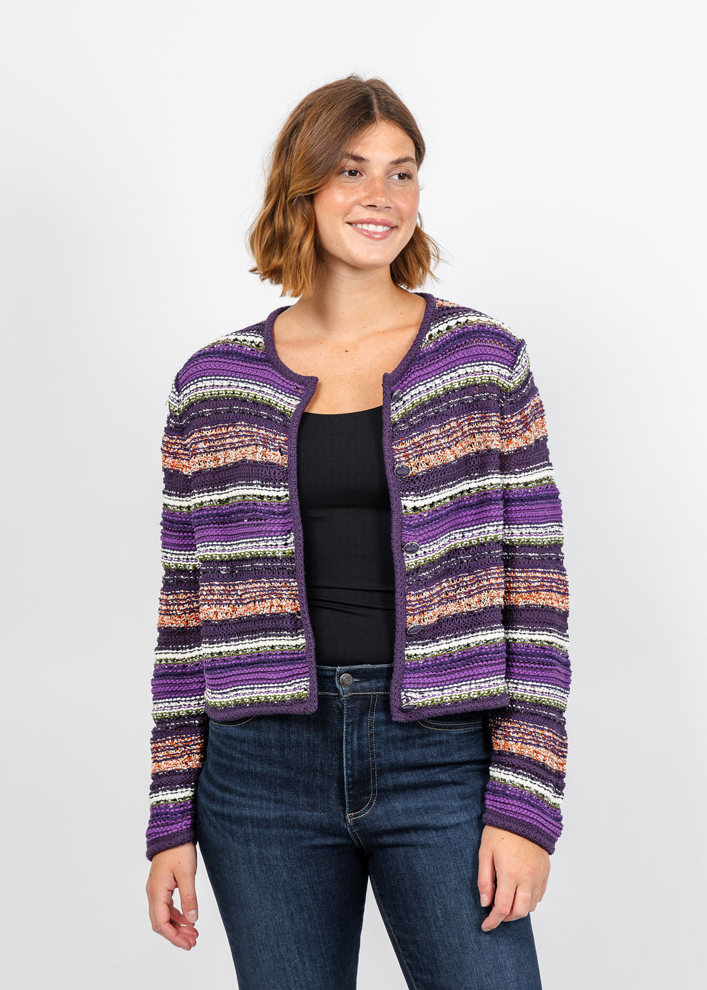 Oui Stripe Jacket in Violet Orange available at Barbara Katz