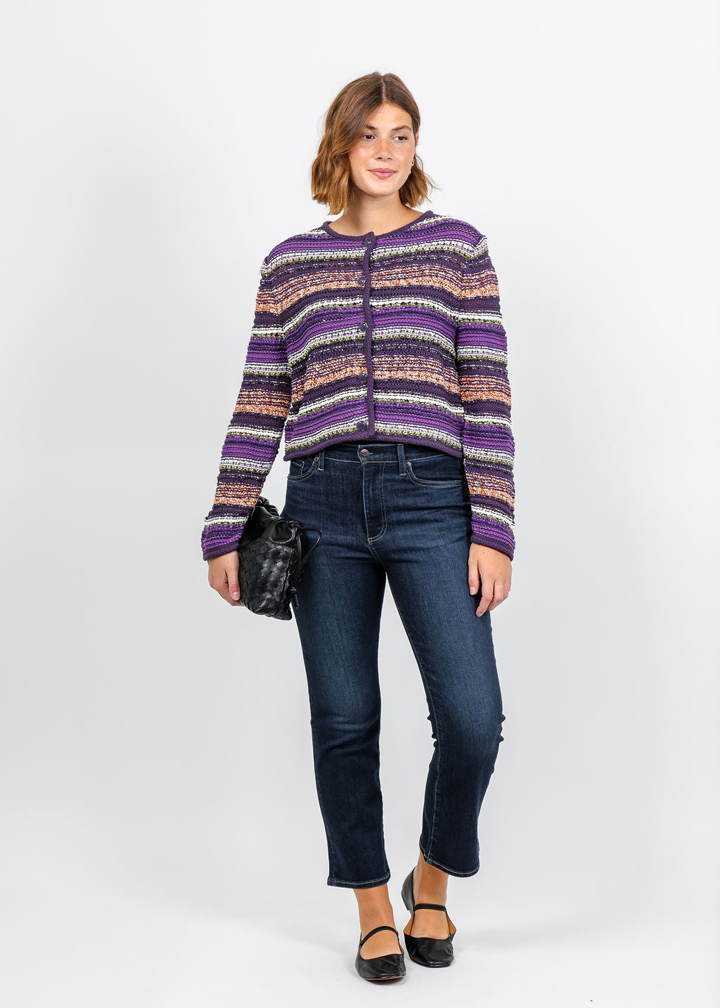 Oui Stripe Jacket in Violet Orange paired with Pistola Lennon High Rise Crop Boot Jeans in Starstruck available at Barbara Katz