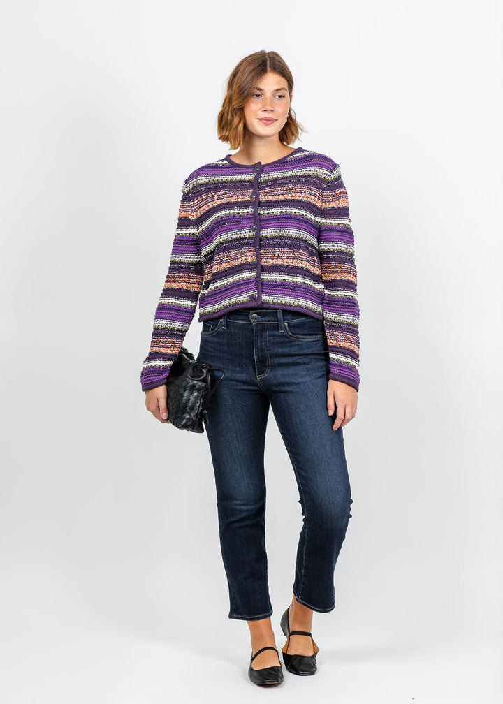 Oui Stripe Jacket in Violet Orange paired with Pistola Lennon High Rise Crop Boot Jeans in Starstruck available at Barbara Katz