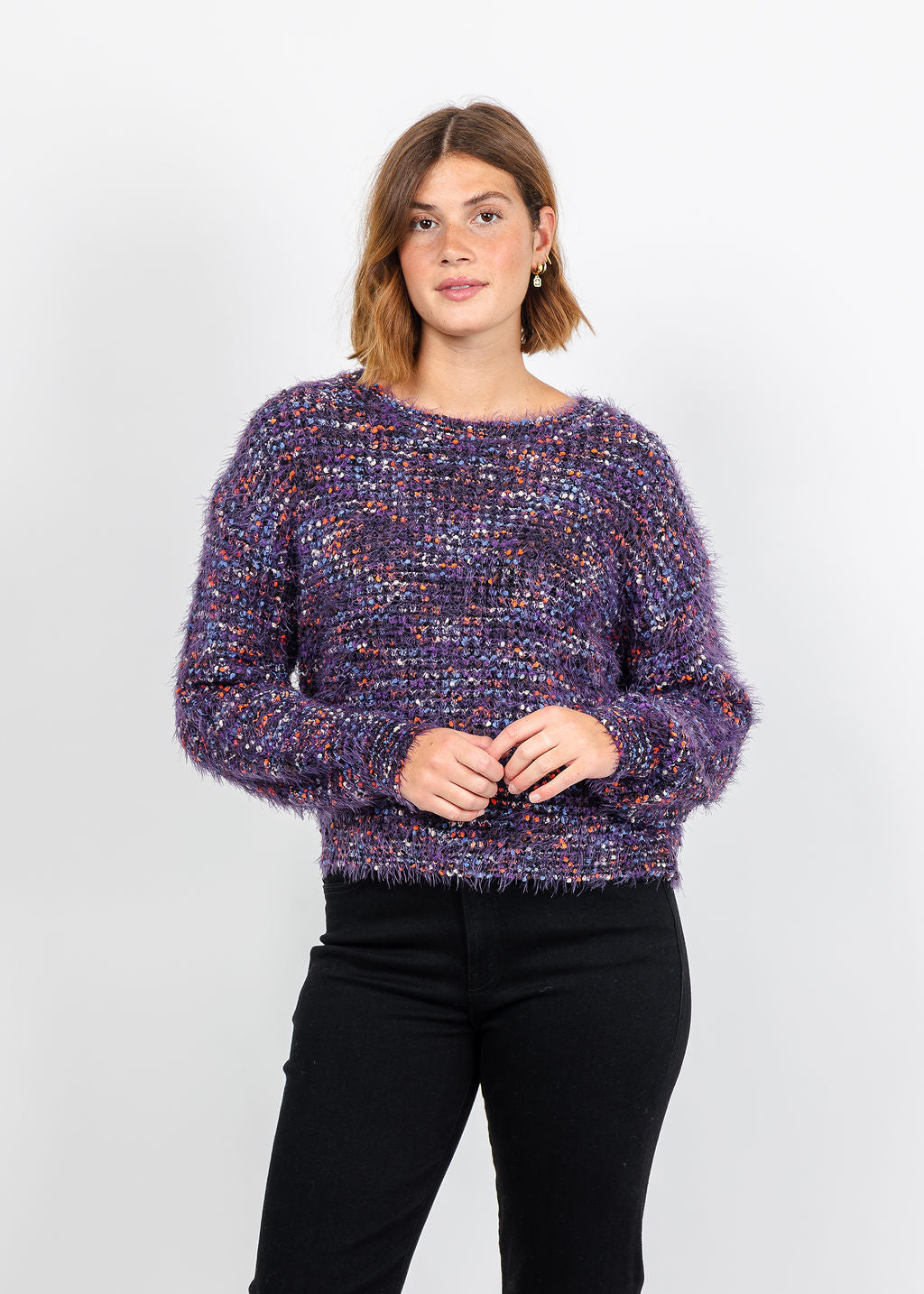Oui Textured Sweater in Black Violet available at Barbara Katz