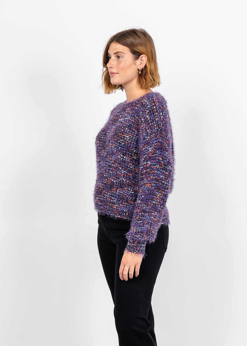 Oui Textured Sweater in Black Violet available at Barbara Katz