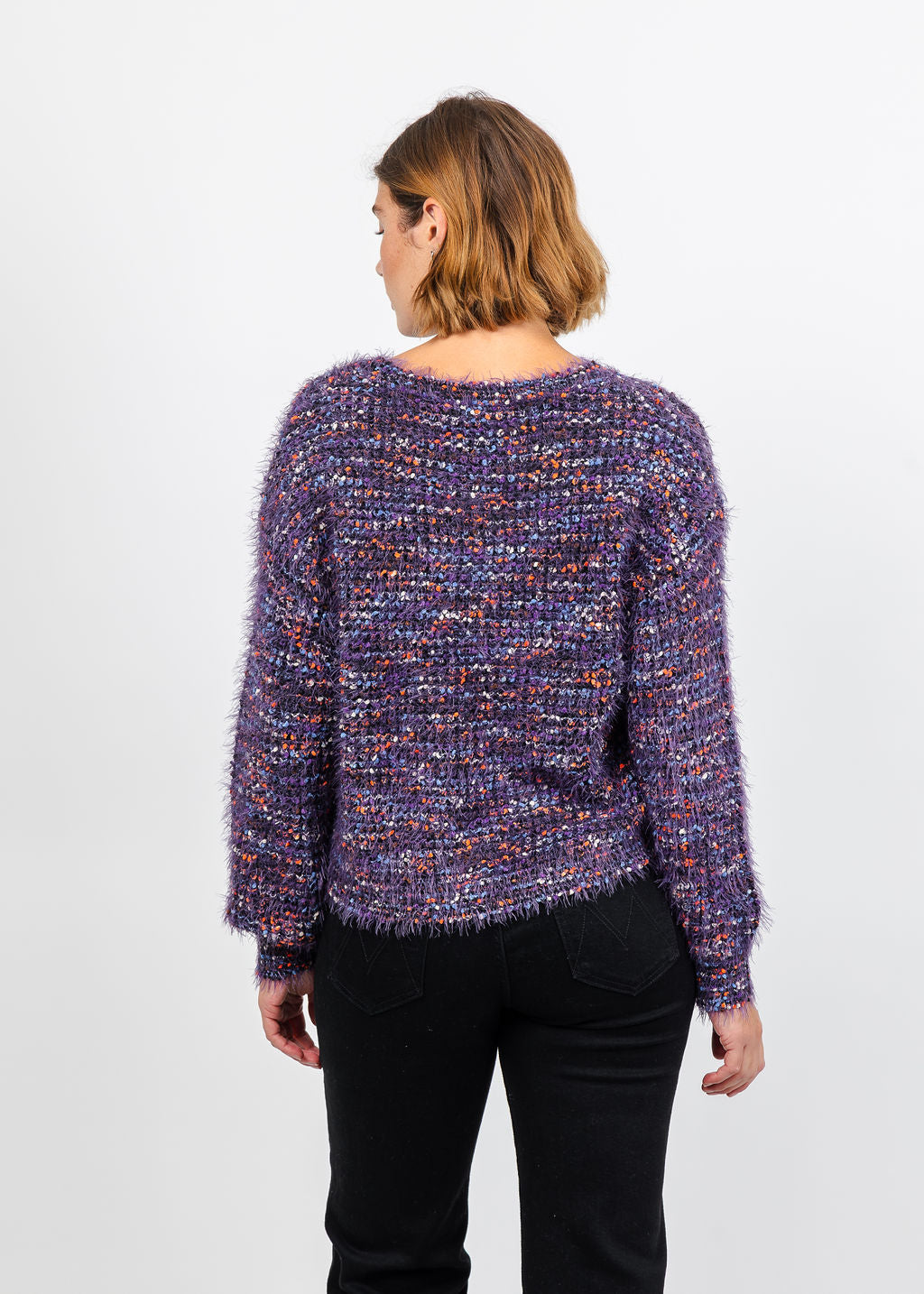 Oui Textured Sweater in Black Violet available at Barbara Katz