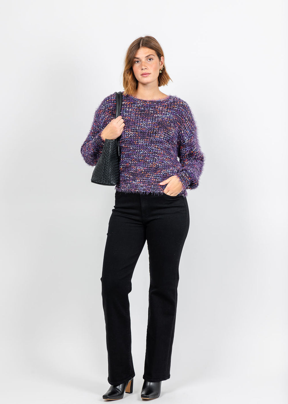 Oui Textured Sweater in Black Violet available at Barbara Katz