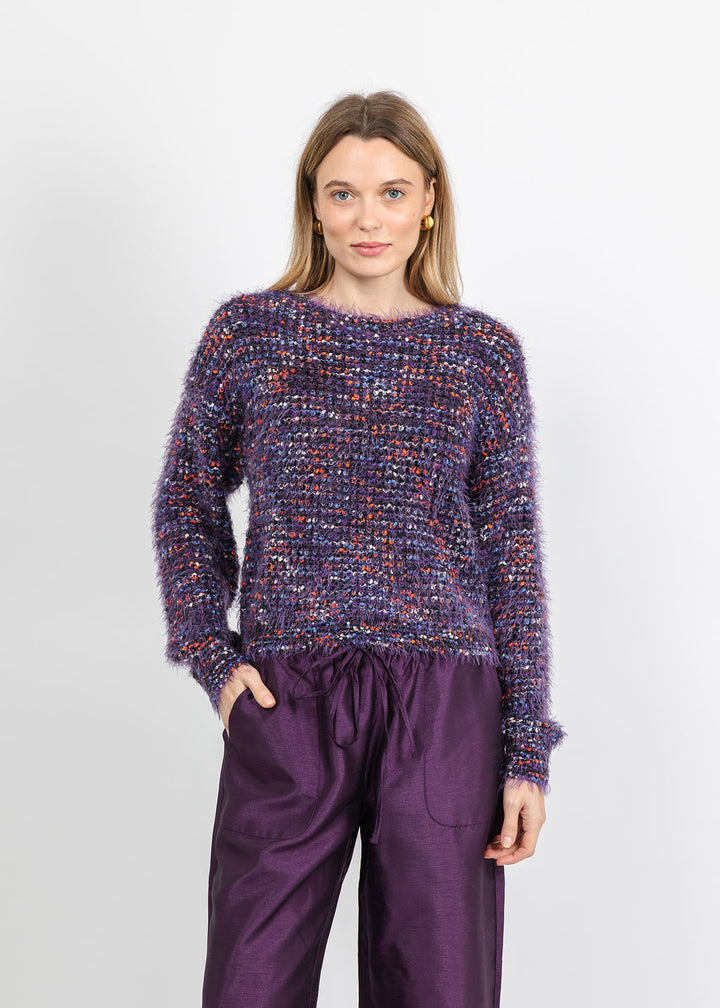 Oui Textured Sweater in Black Violet available at Barbara Katz