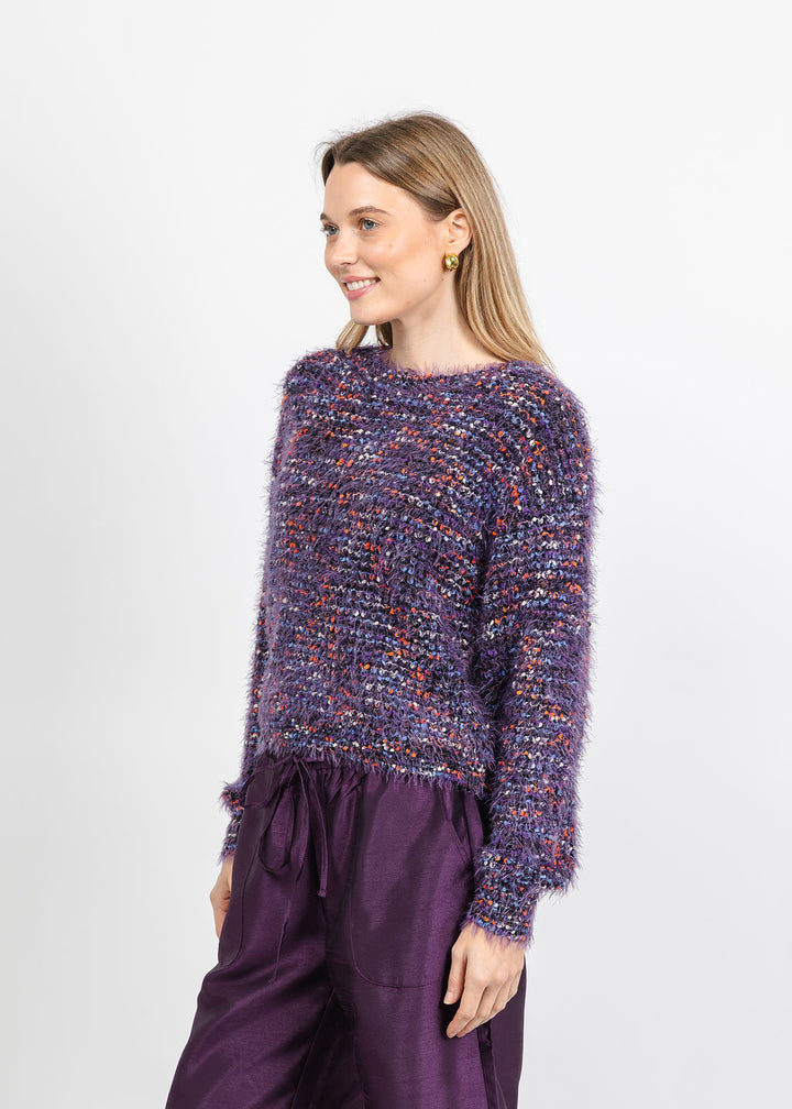 Oui Textured Sweater in Black Violet available at Barbara Katz