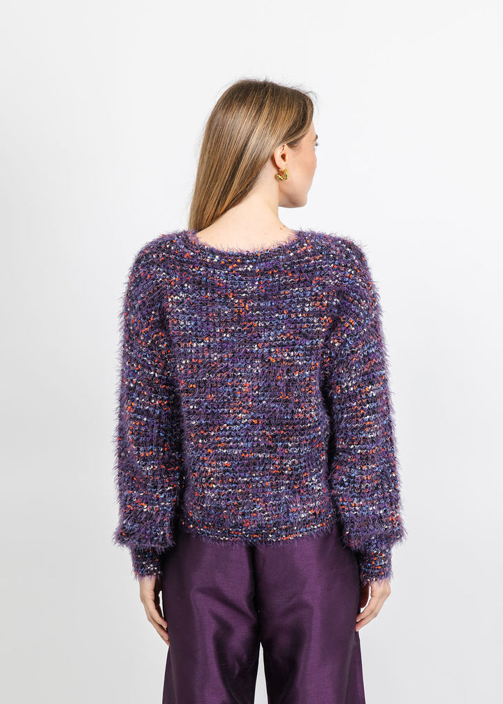 Oui Textured Sweater in Black Violet available at Barbara Katz