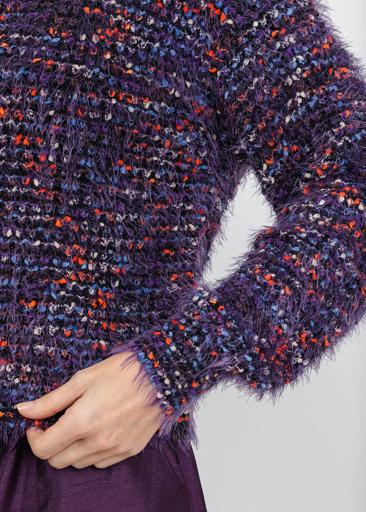 Oui Textured Sweater in Black Violet available at Barbara Katz