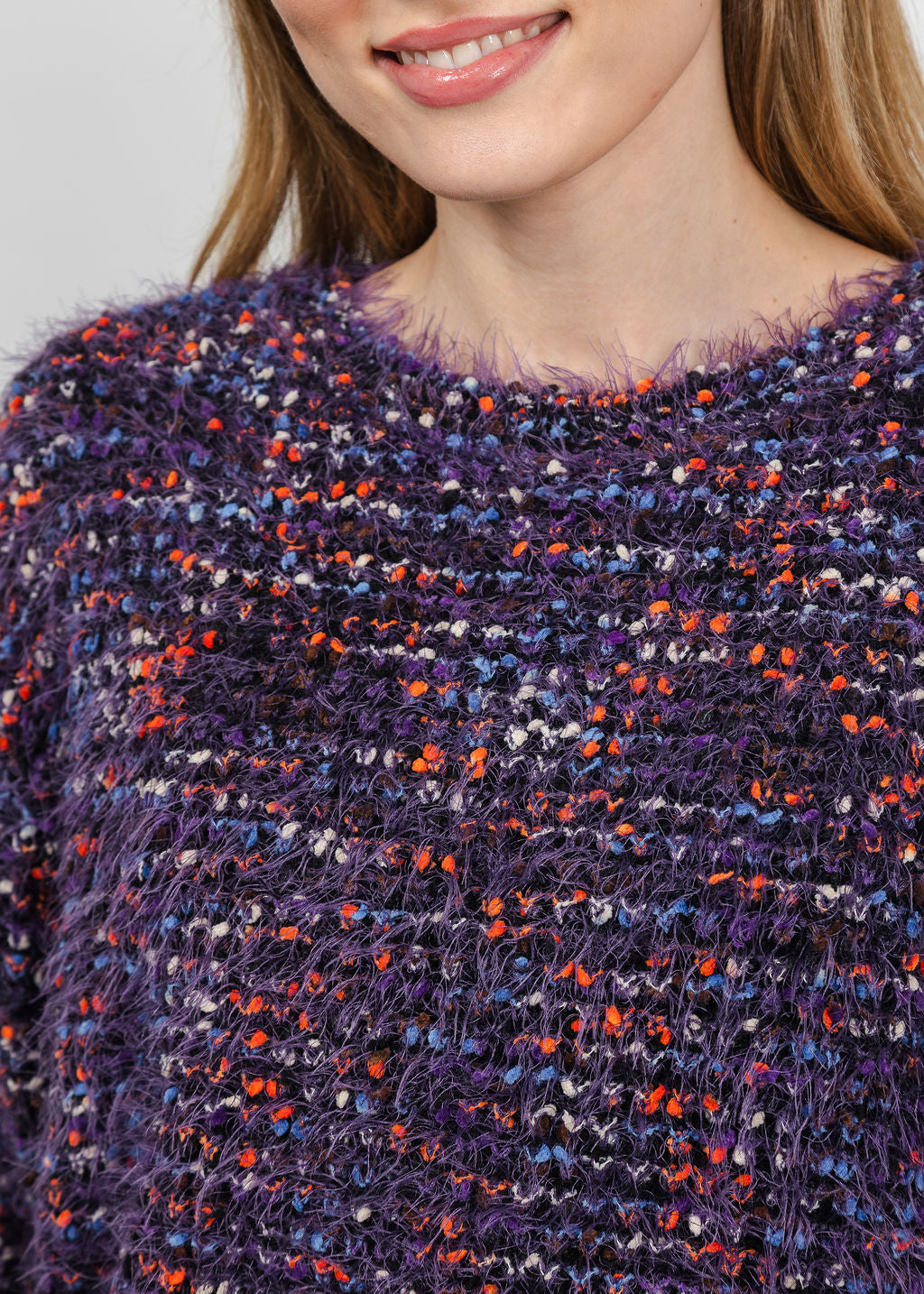 Oui Textured Sweater in Black Violet available at Barbara Katz