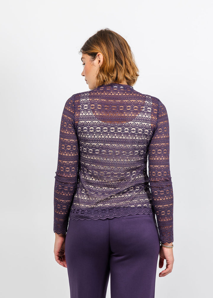 Oui Turtleneck Lace Shirt in Mysterioso available at Barbara Katz