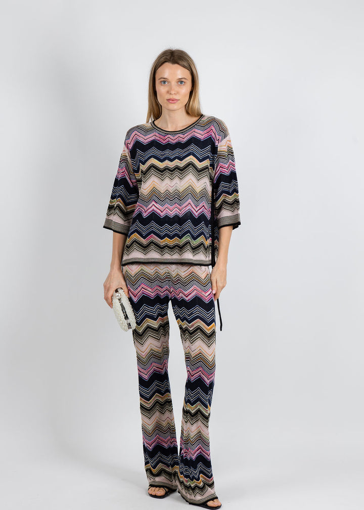 Oui Zig Zag Top & Pants in Multi Blue available at Barbara Katz
