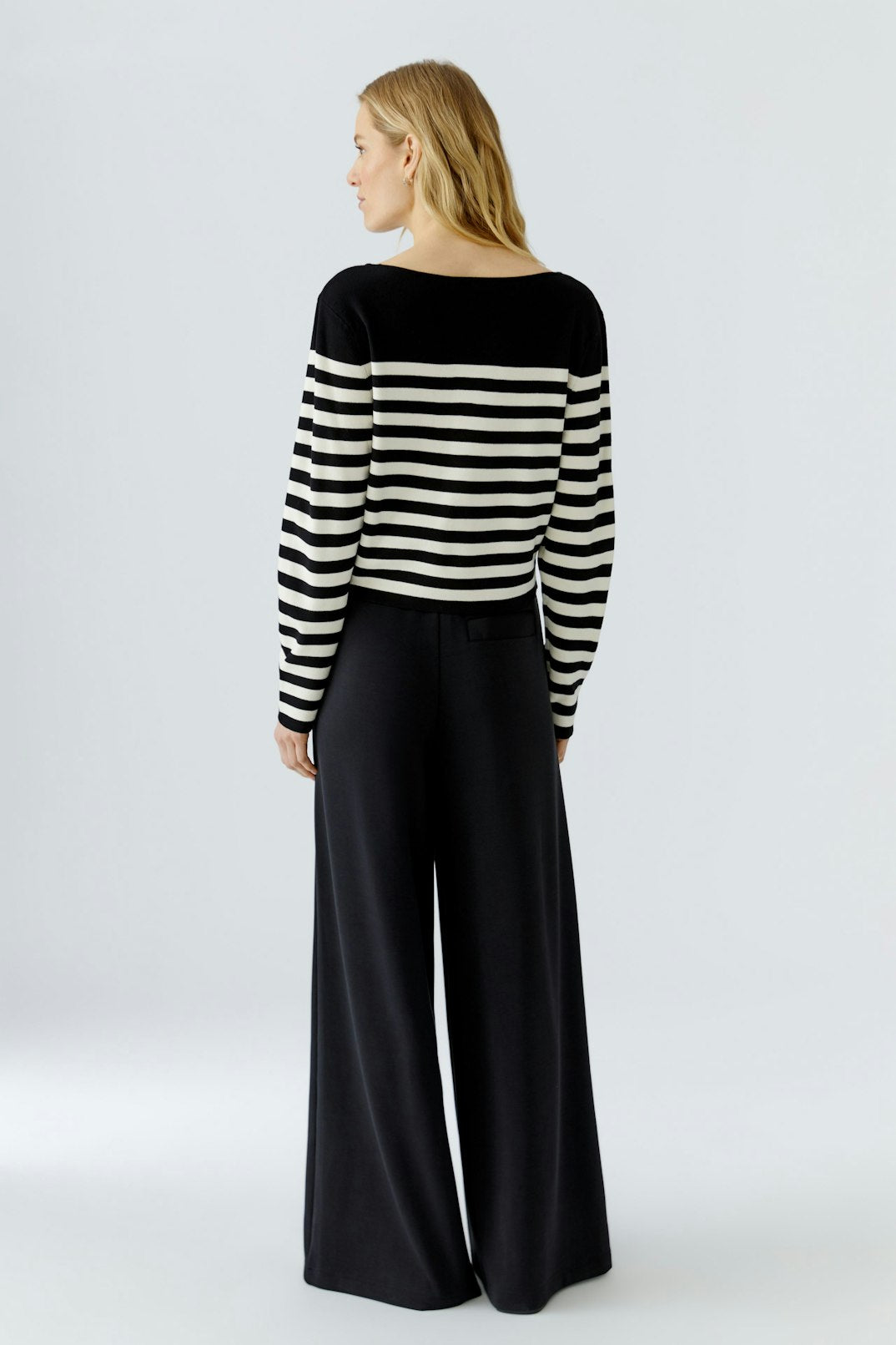 Oui Boat Neck Stripe Sweater in Black/Off White available at Barbara Katz