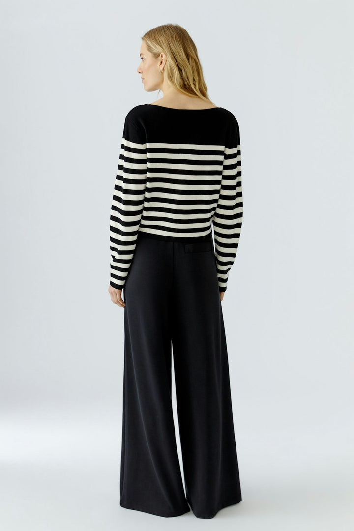 Oui Boat Neck Stripe Sweater in Black/Off White available at Barbara Katz
