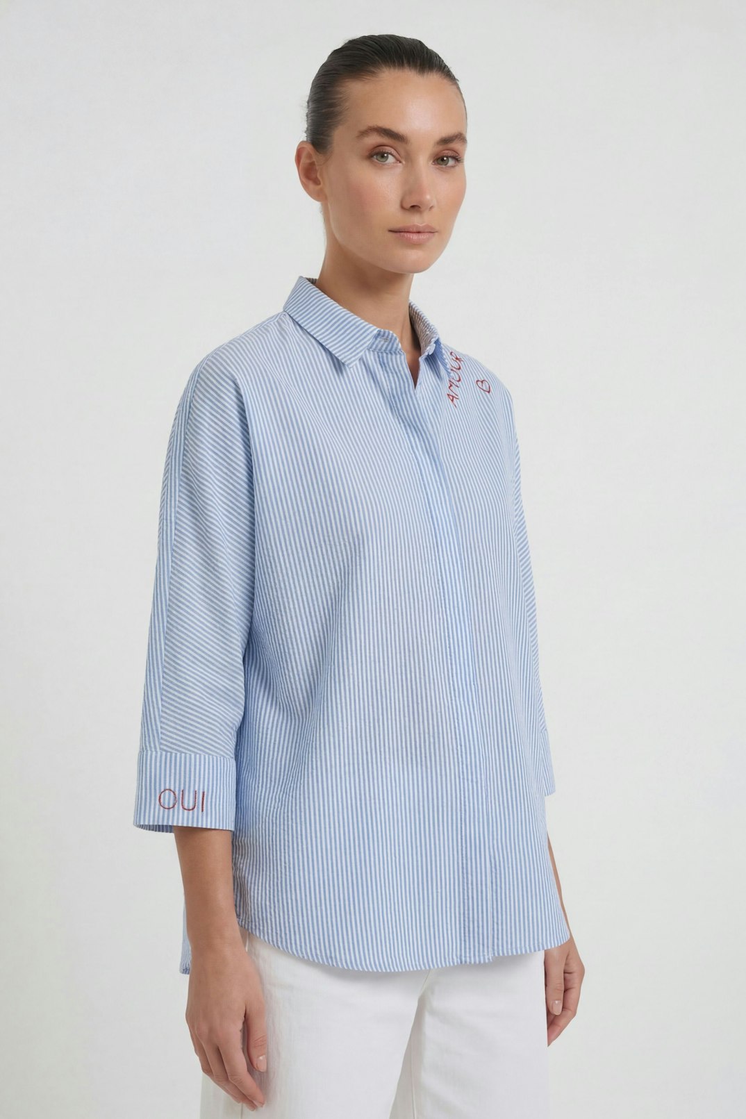 Oui Button Down Shirt in Light Blue available at Barbara Katz