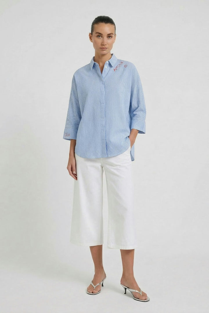 Oui Button Down Shirt in Light Blue available at Barbara Katz