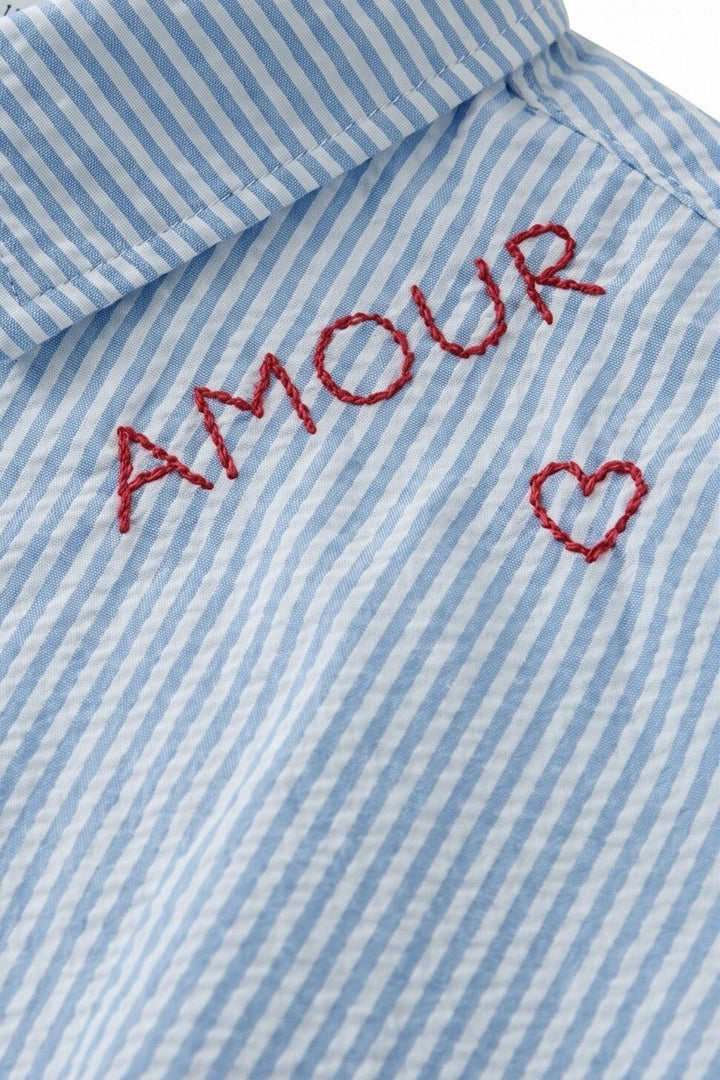 Oui Button Down Shirt in Light Blue available at Barbara Katz