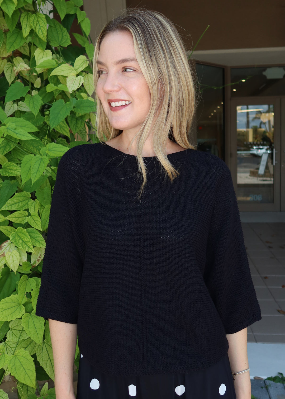 Oui Center Seam Pullover Sweater in Black available at Barbara Katz