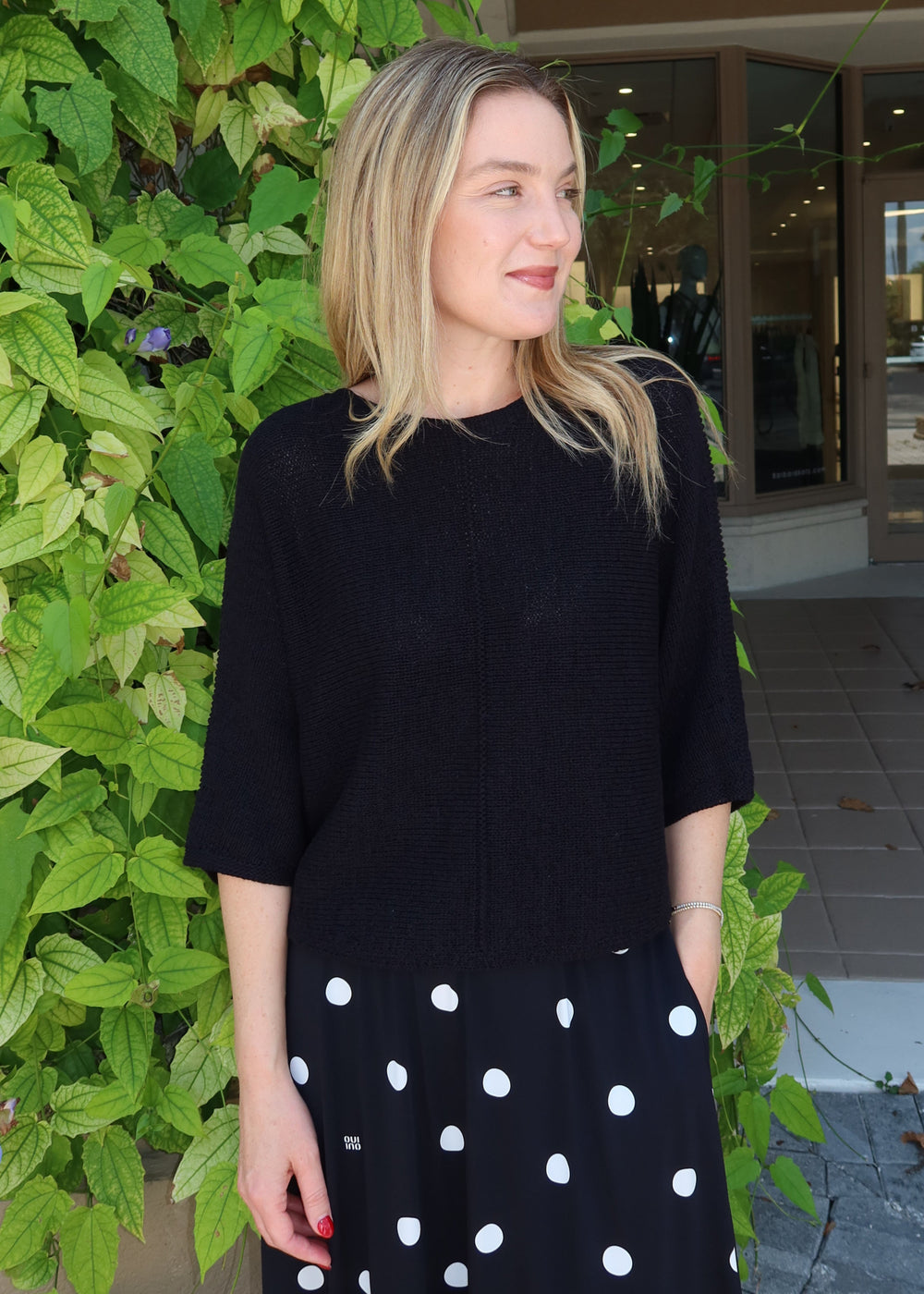 Oui Center Seam Pullover Sweater in Black available at Barbara Katz