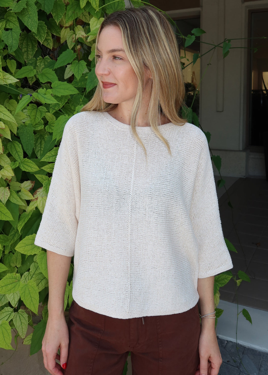 Oui Center Seam Pullover Sweater in White Cap Grey available at Barbara Katz