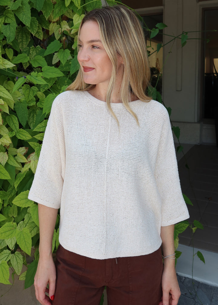 Oui Center Seam Pullover Sweater in White Cap Grey available at Barbara Katz