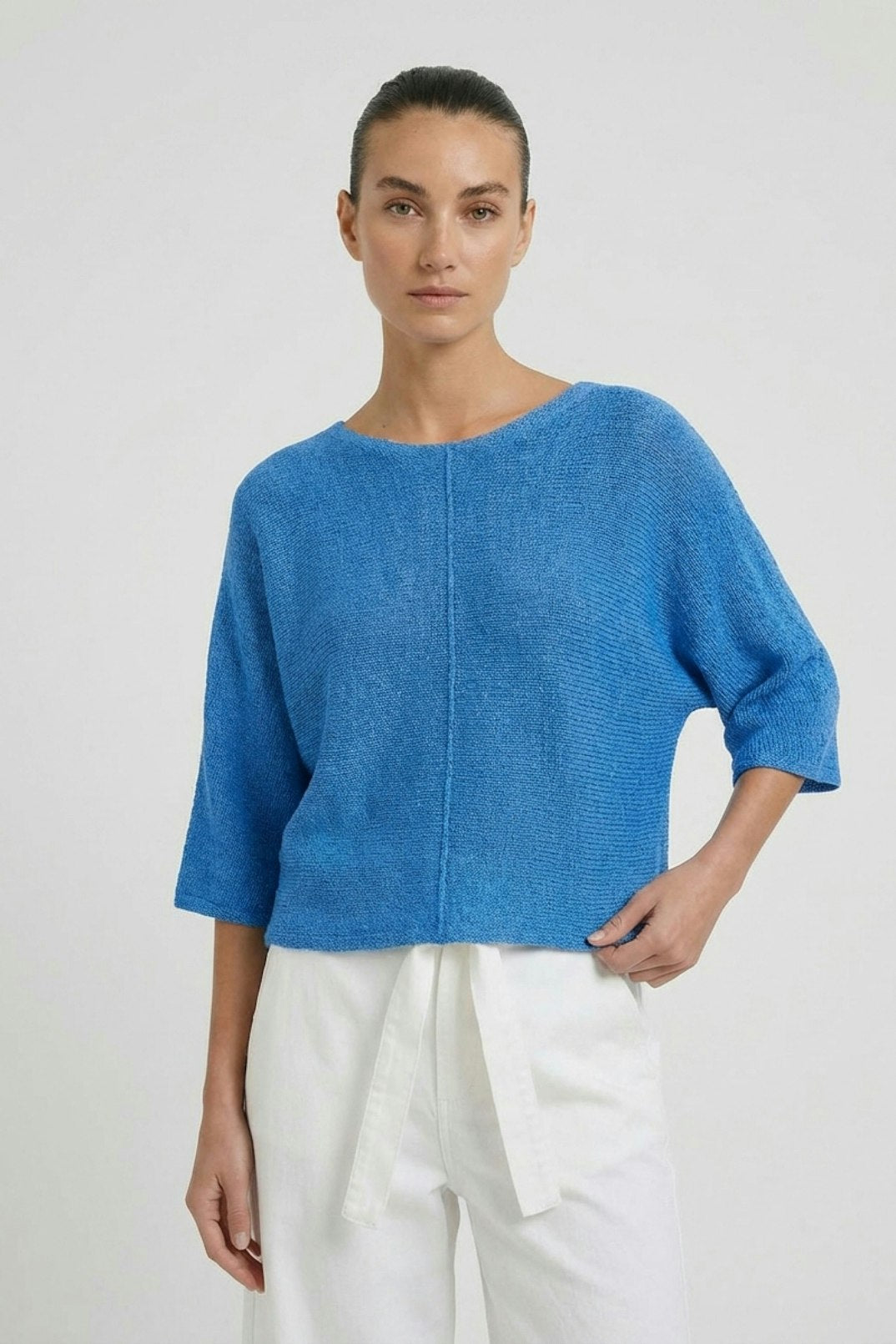 Oui Center Seam Pullover Sweater in Marine Blue available at Barbara Katz