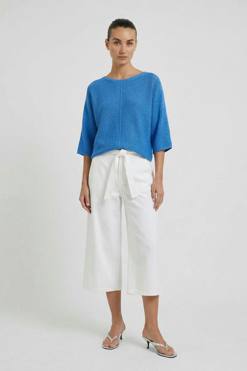 Oui Center Seam Pullover Sweater in Marine Blue available at Barbara Katz