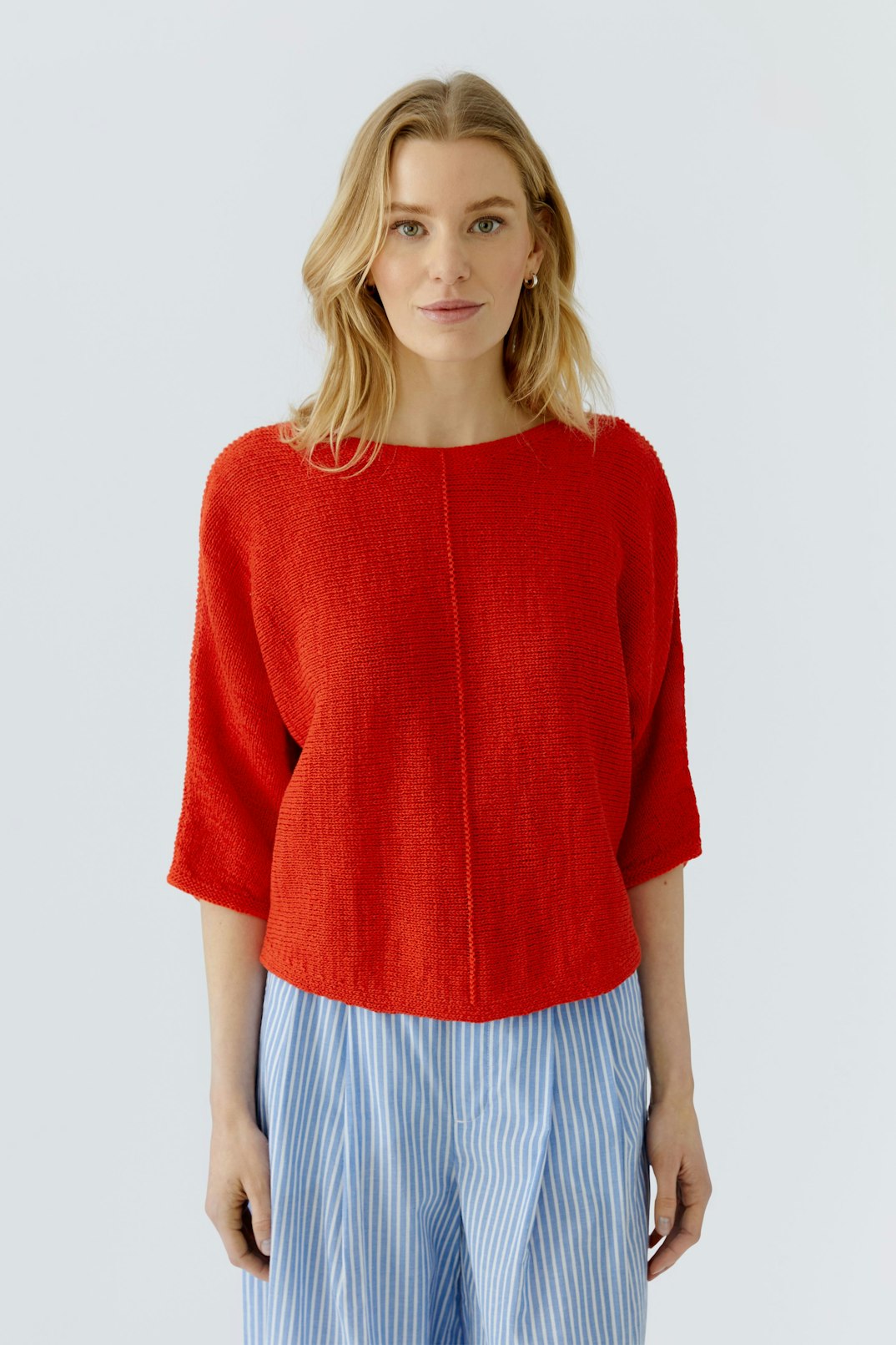 Oui Center Seam Pullover Sweater in Red Alert available at Barbara Katz