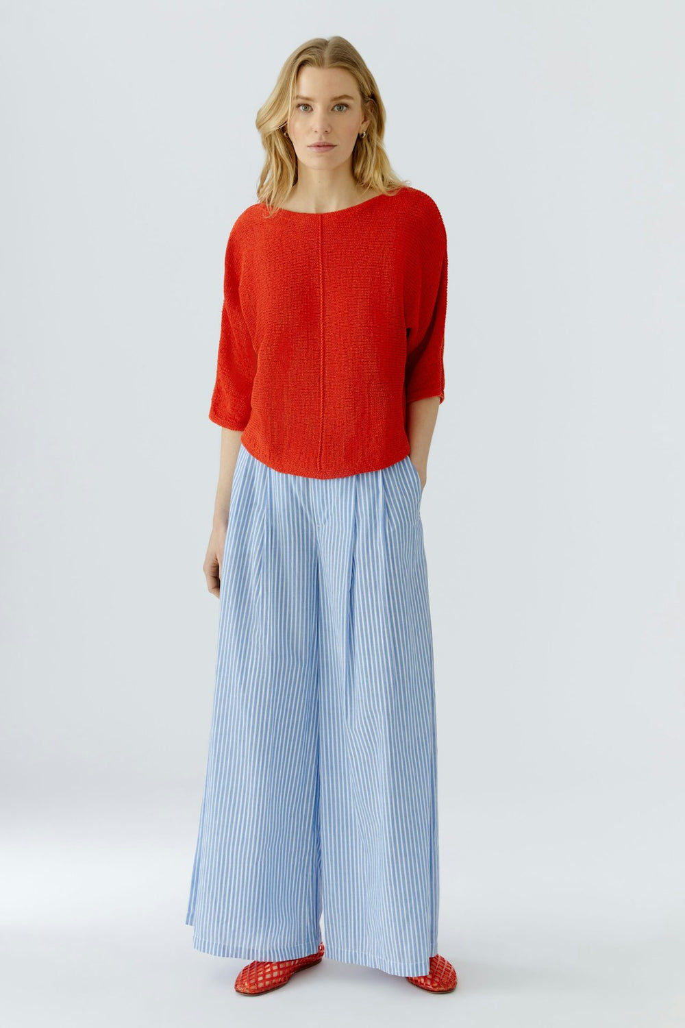 Oui Center Seam Pullover Sweater in Red Alert available at Barbara Katz