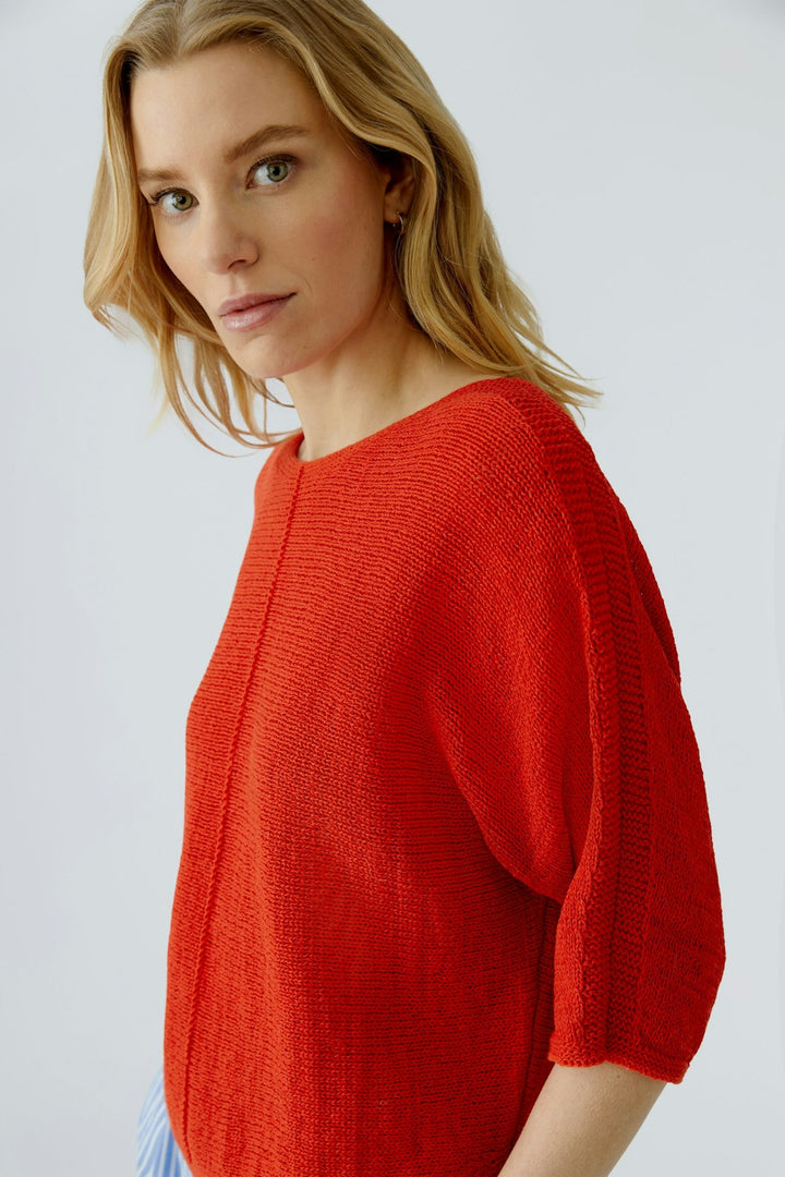 Oui Center Seam Pullover Sweater in Red Alert available at Barbara Katz