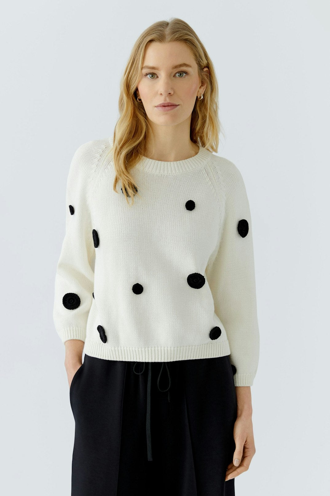 Oui Crochet Flowers Sweater in White/Black available at Barbara Katz