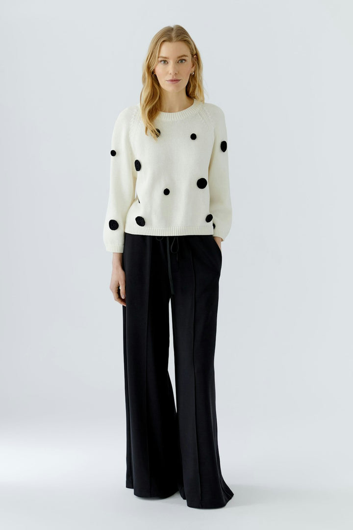 Oui Crochet Flowers Sweater in White/Black available at Barbara Katz