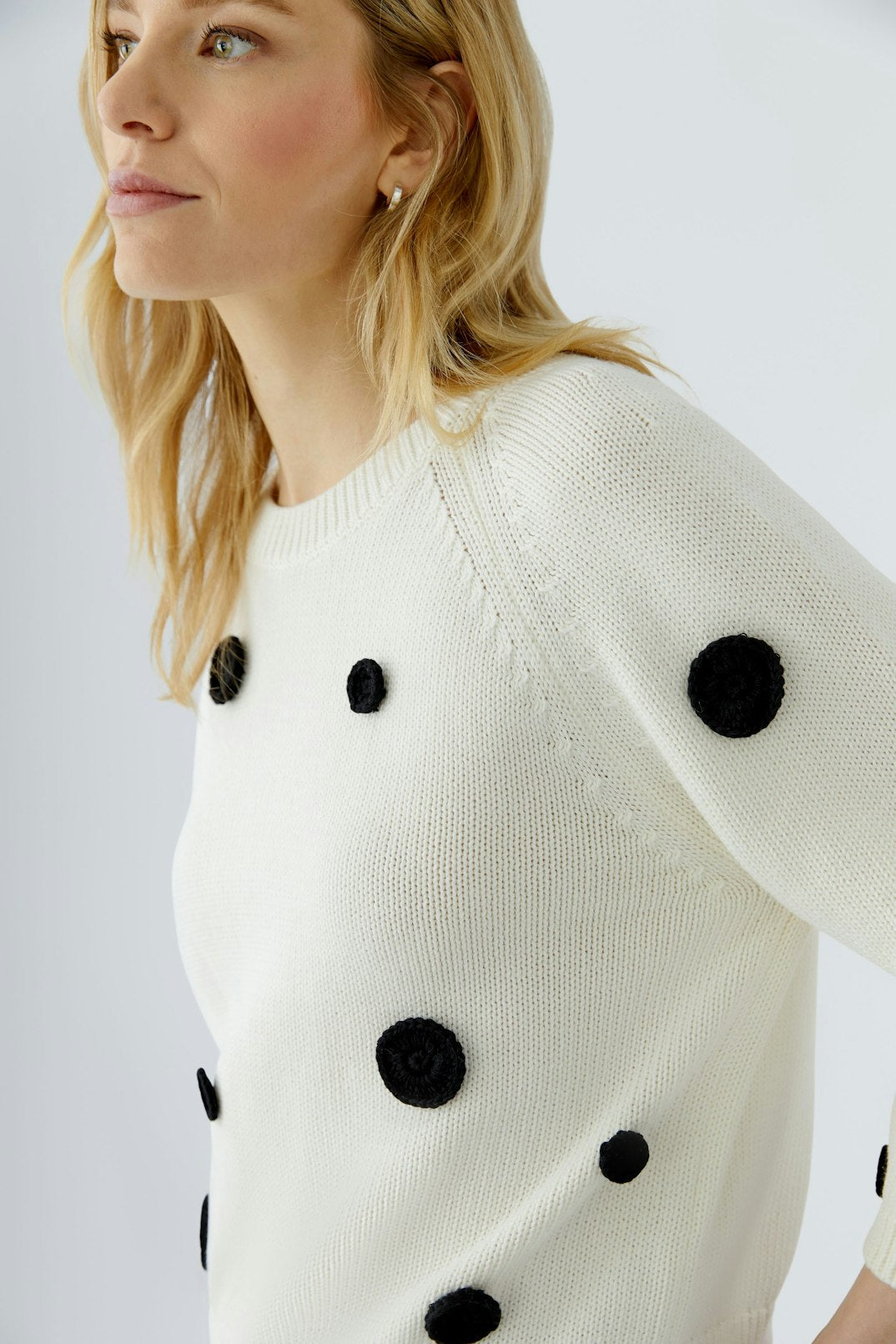 Oui Crochet Flowers Sweater in White/Black available at Barbara Katz