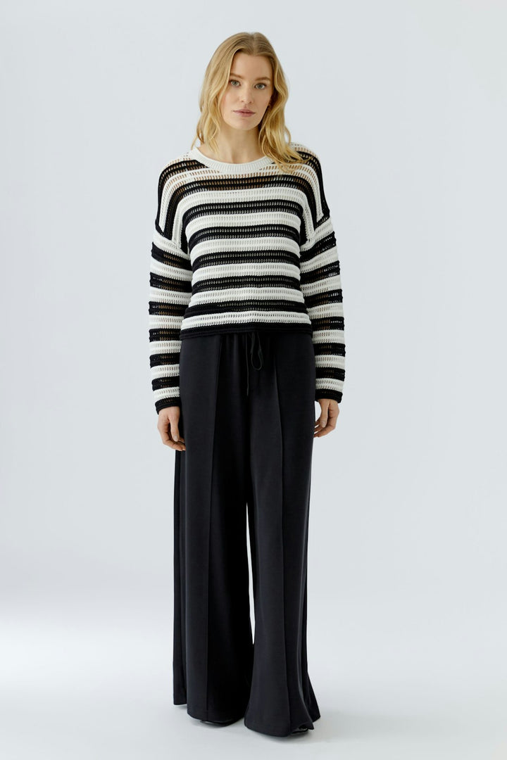 Oui Crochet Stripe Sweater in White/Black available at Barbara Katz