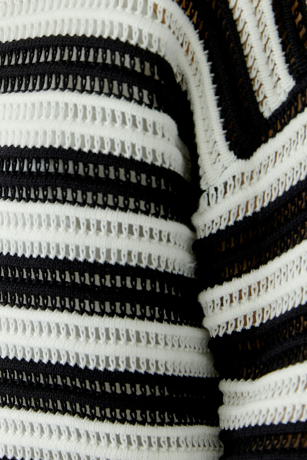 Oui Crochet Stripe Sweater in White/Black available at Barbara Katz