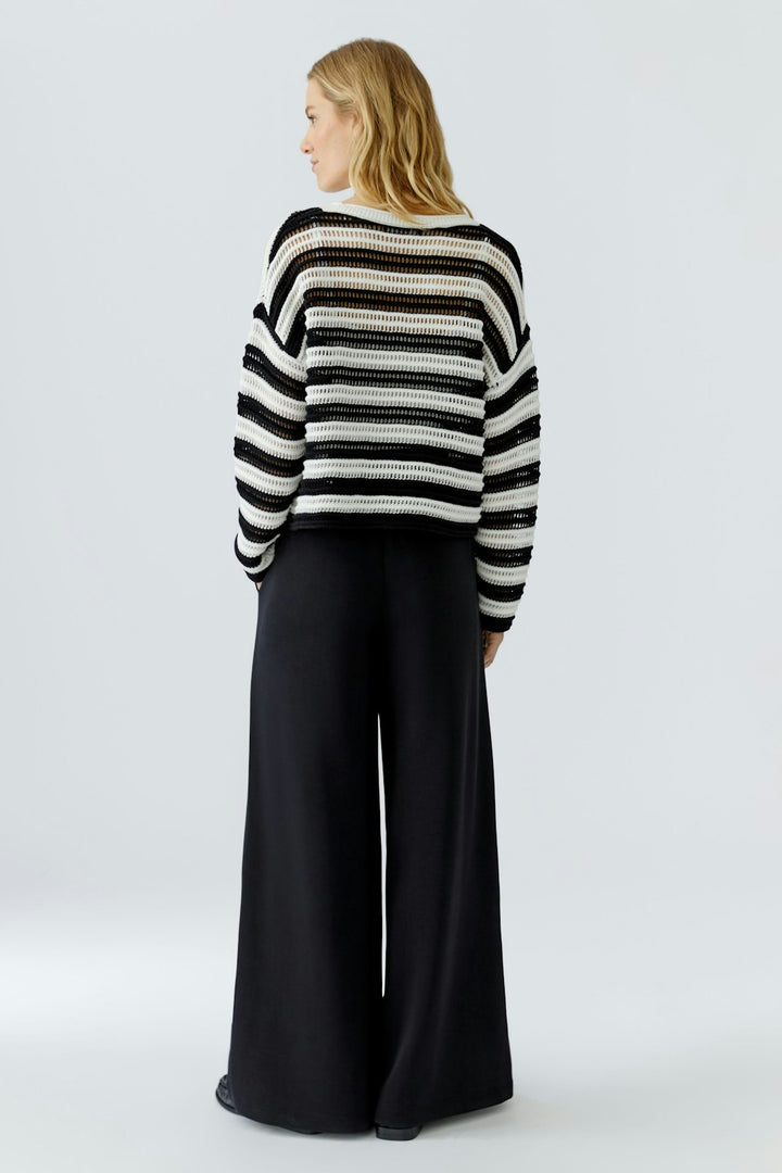 Oui Crochet Stripe Sweater in White/Black available at Barbara Katz