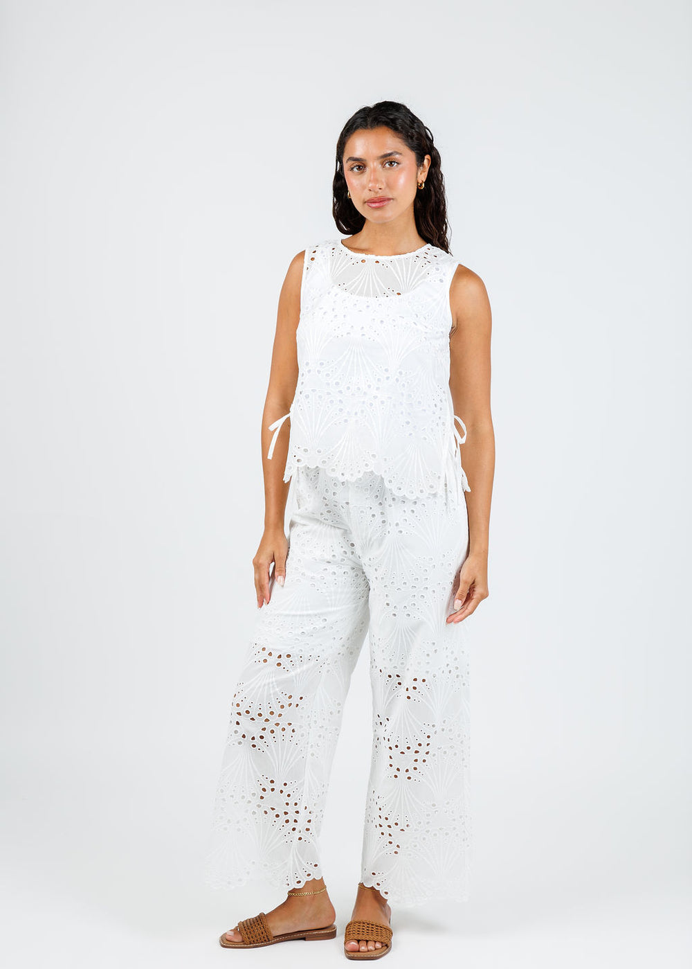Oui Eyelet Sleeveless Top in Cloud Dancer available at Barbara Katz