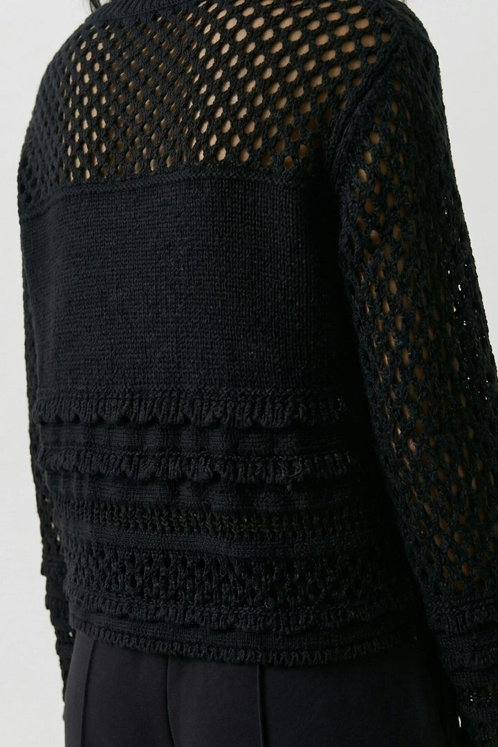 Oui Fringe Sequin Sweater in Black available at Barbara Katz