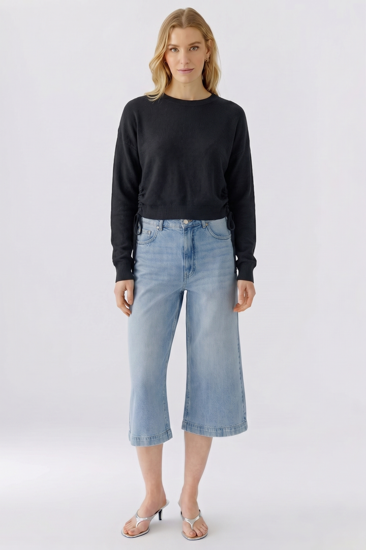 Oui Pullover Sweater With Ties in Black available at Barbara Katz