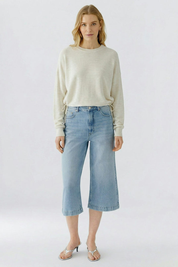 Oui Pullover Sweater With Ties in Off White available at Barbara Katz