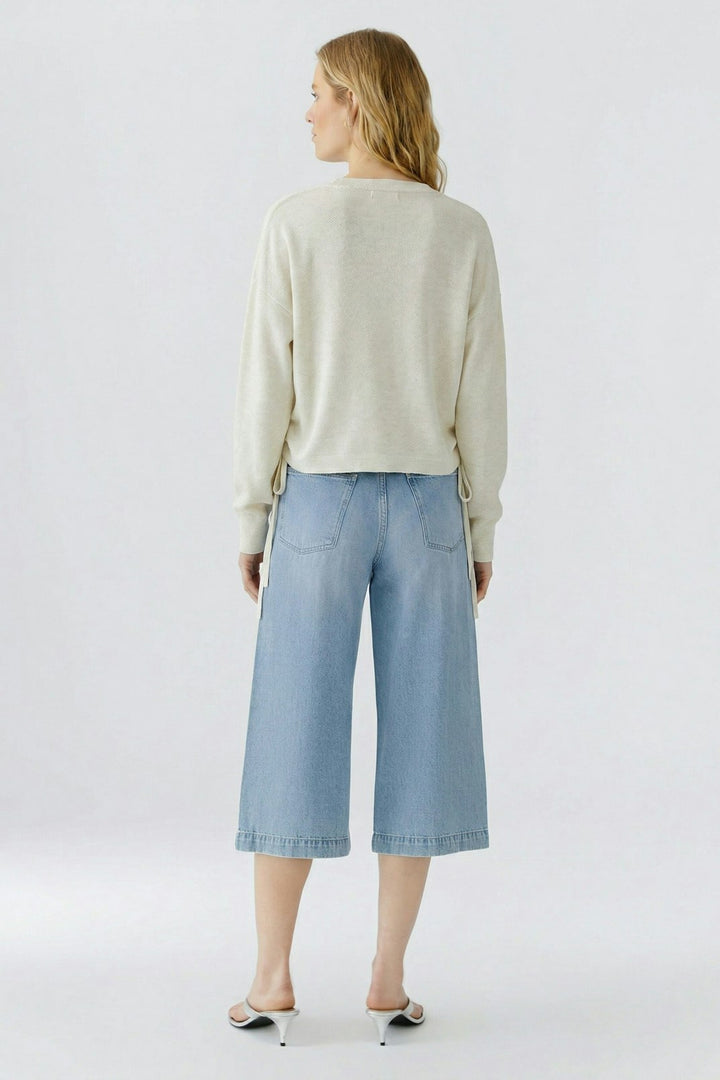 Oui Pullover Sweater With Ties in Off White available at Barbara Katz